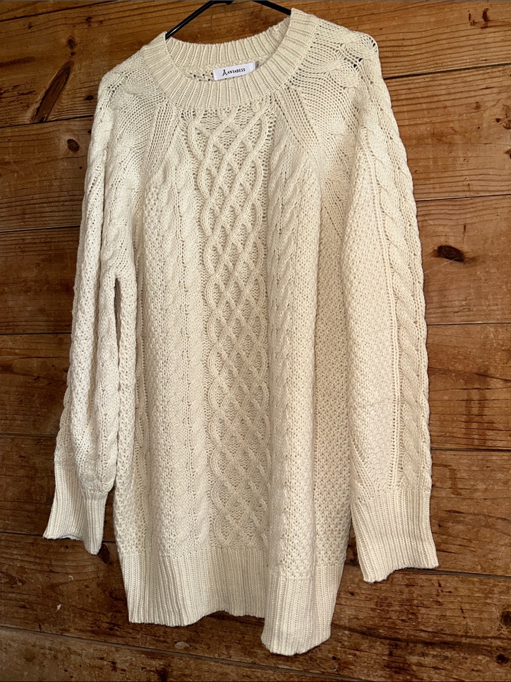 Anrabess Cream Cable Knit Women's Sweater Tunic